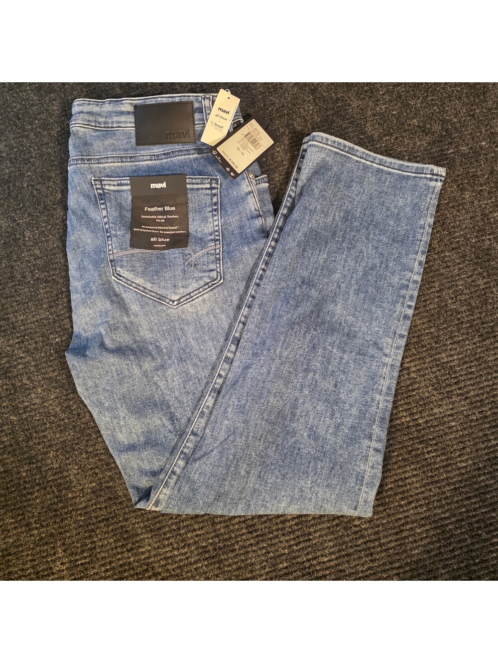 Mavi Zach Straight Leg Jeans in Feather Blue with Tencel Blend, Size 35/30